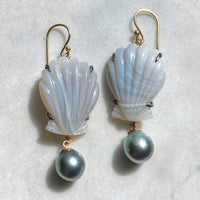 Laguna Agate Shell and Tahitian Pearl Earrings